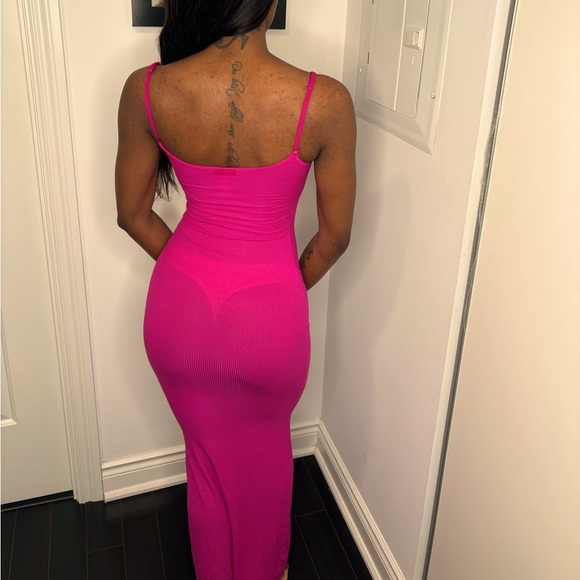 SKIMS Dresses & Skirts - Skims 💞 Soft Lounge Shimmer Long Slip Dress  Fuchsia Foil XS